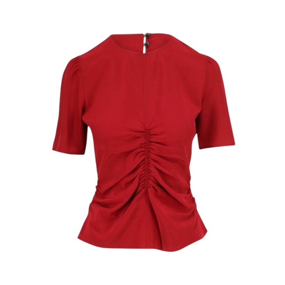RAG & BONE Maris Deep Berry Silk Ruched Short Sleeve Top Size 2 - Picture 2 of 9